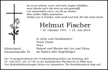 Traueranzeige von Helmut Fischer von Pegnitz-Zeitung